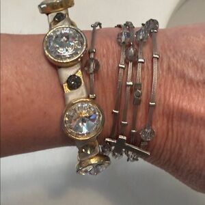 Elegant Gold and Silver Crystal Bracelet Set